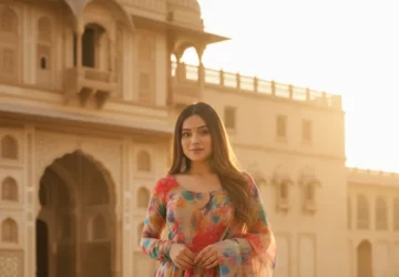 Women’s Georgette Floral Printed Fit and Flare Anarkali Kurta with Dupatta – Graceful Elegance for Every Occasion