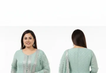 3-Piece Anarkali Gown with Dupatta & Pant – Elegant Embroidered Anarkali Suit for Women
