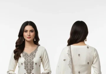 Ethnic Motifs Embroidered Thread Work Round Neck Cotton Straight Kurta – Elegant & Comfortable Ethnic Wear for Women
