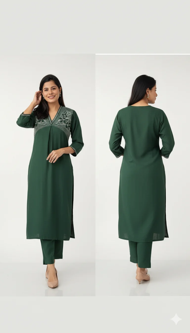 Party Edit – Straight Alia Cut Kurta Set with Embroidered Yoke and Border – Elegant Ethnic Wear for Women