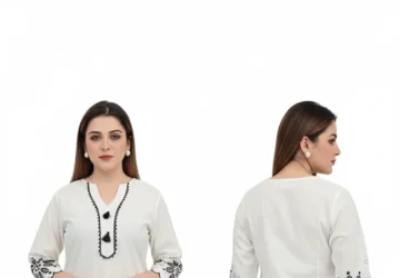 Women’s White Kurti & Pant Set with Black Embroidery – Elegant Ethnic Ensemble