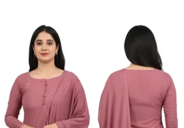 Micro Print Straight Kurta Set with Dupatta – Elegant Ethnic Ensemble for Women
