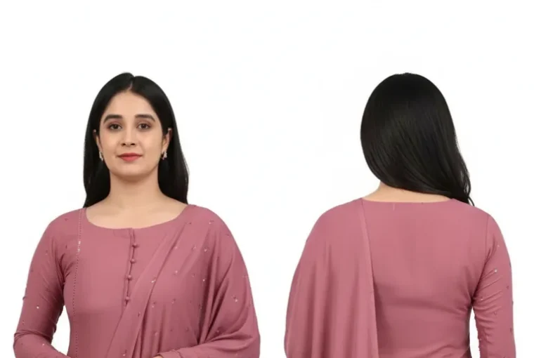 Micro Print Straight Kurta Set with Dupatta – Elegant Ethnic Ensemble for Women