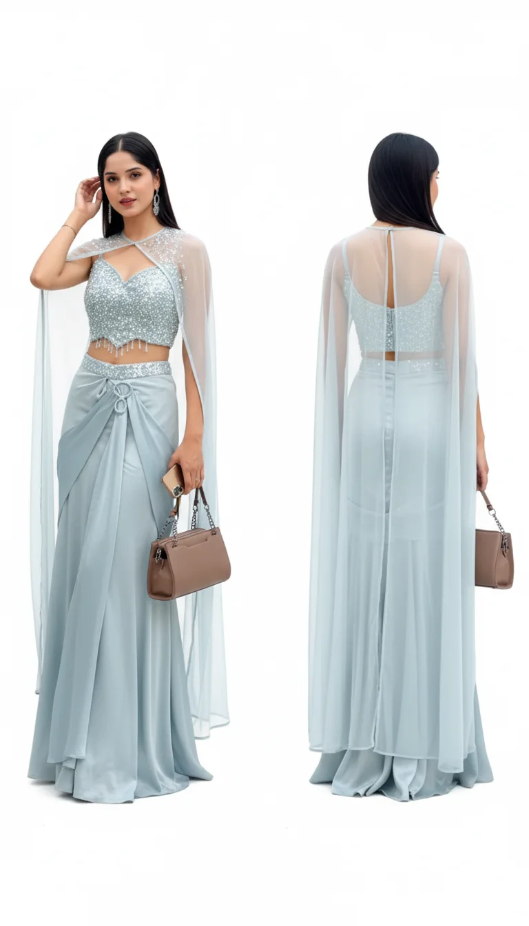 Pretty Blue Drape Handwork Saree Lehenga – Elegant Ethnic Ensemble for Women