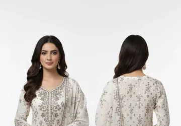 Women Ethnic Motifs Embroidered V-Neck Anarkali Kurta with Palazzos & Dupatta – Elegant Festive Ensemble