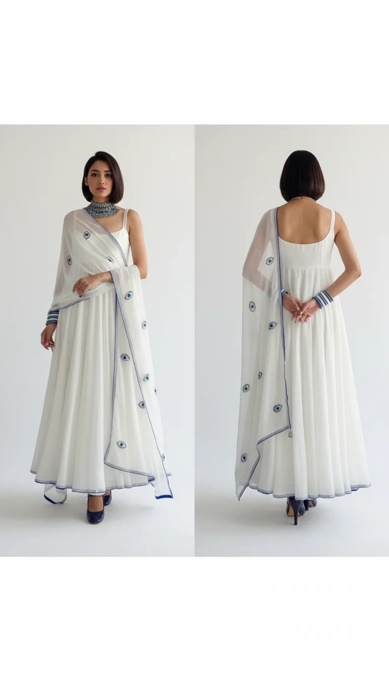 Evil Eye Embroidered Chiffon Suit Set – Mystical Elegance Meets Modern Ethnic Style