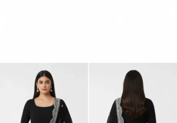 Black Embellished Poly Georgette Anarkali Kurta with Churidar & Dupatta – Timeless Elegance for Every Occasion