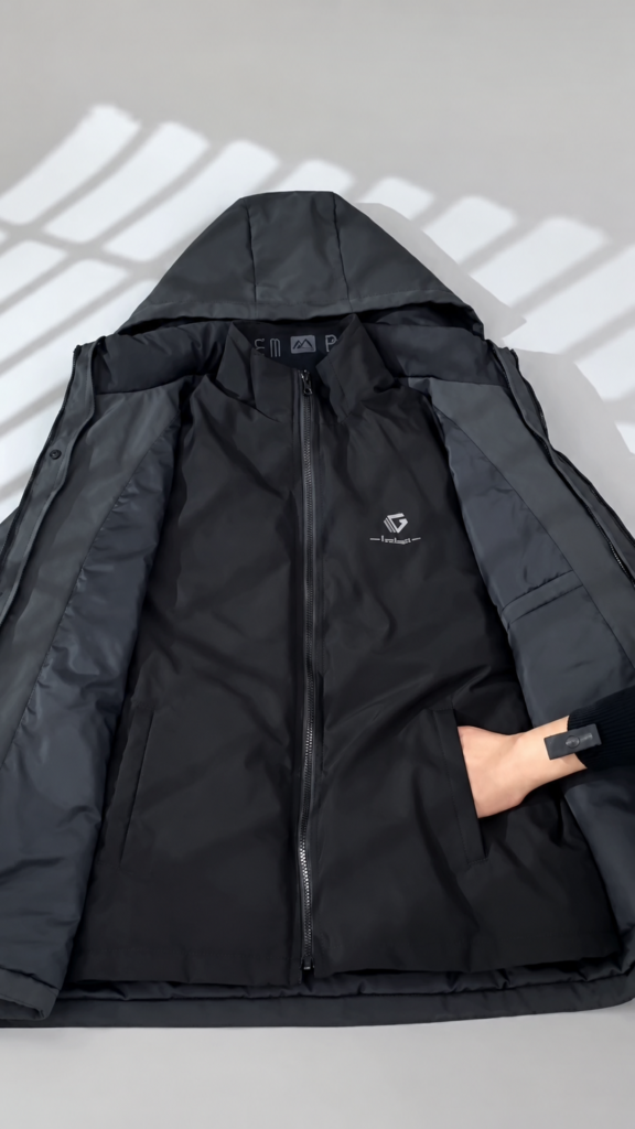 A hooded casual winter coat with a relaxed fit