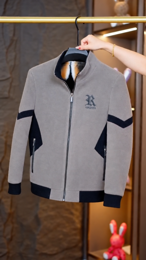 A thick wool-blend casual coat with a warm lining