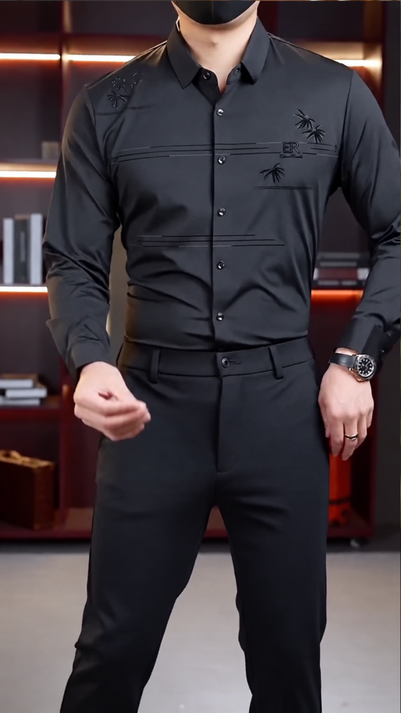 A regular-fit spread-collar formal shirt