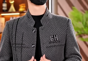 A stand-collar puffer jacket with colour-block panels