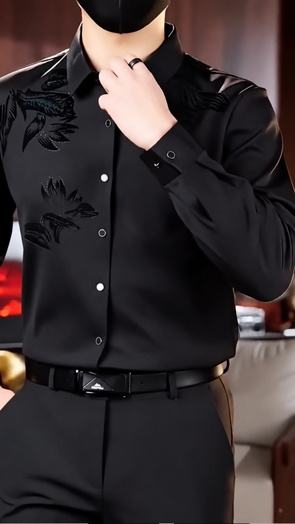 A floral satin long-sleeve shirt in a slim fit