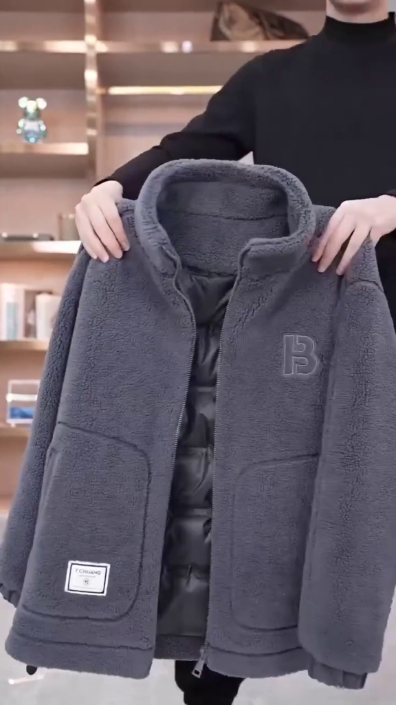 A thick casual jacket in a neutral colour