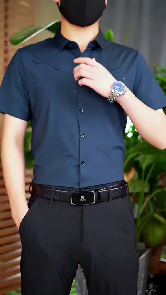 A half-sleeve formal shirt with subtle detailing