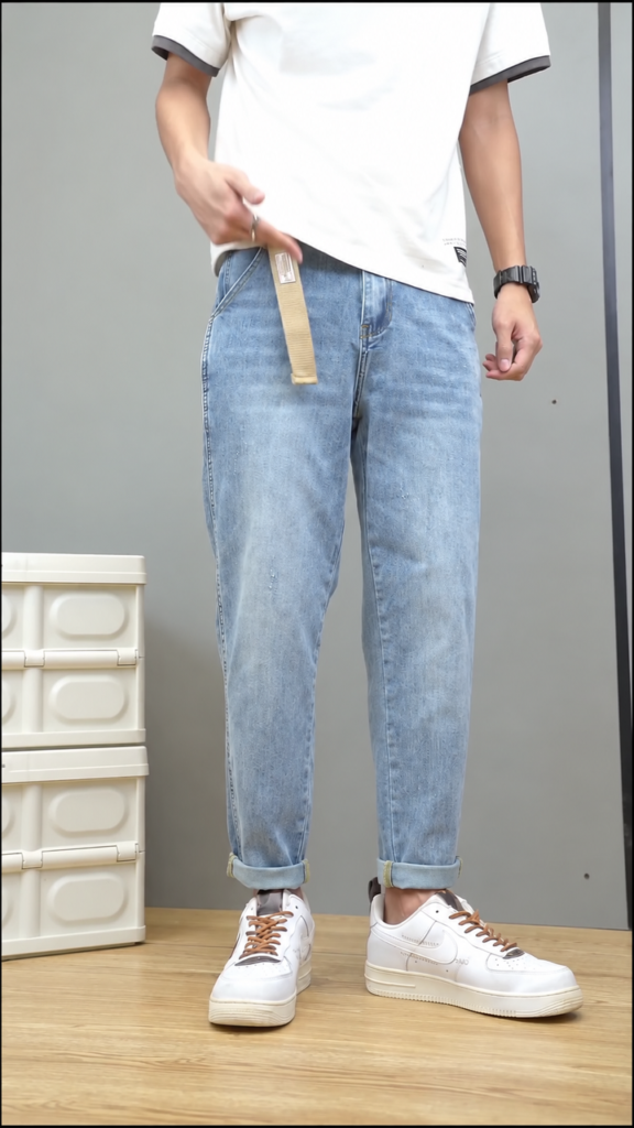 Light blue slim-fit casual denim jeans