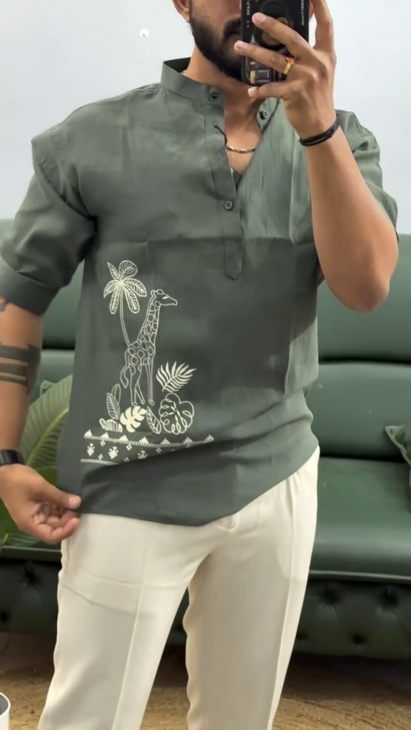 A printed cotton-blend short kurta shirt