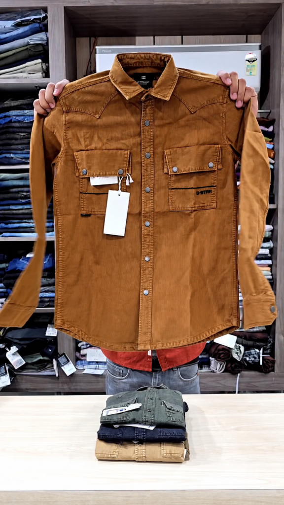 A classic denim shirt with a casual street-style look