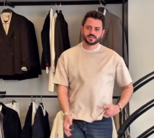 A beige modal oversized T-shirt with drop-shoulder sleeves