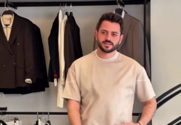 A beige modal oversized T-shirt with drop-shoulder sleeves